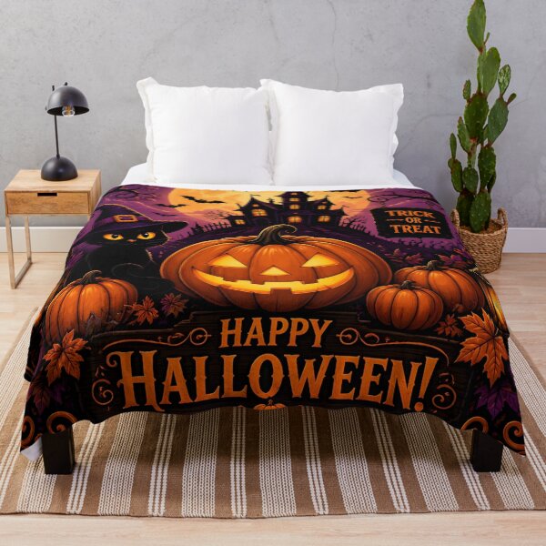 Item preview, Happy Halloween Pumpkin Witch Cat Haunted House Full Moon designed and sold by GrinGalore.
