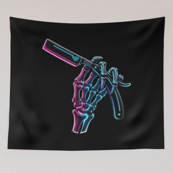 Item preview, Neon Skeleton Hand Holding Straight Razor Art designed and sold by Barber MD Culture.