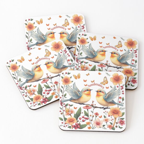 Item preview, Soulmates Birds and Flowers – Whimsical Nature Art designed and sold by GehanPrints.