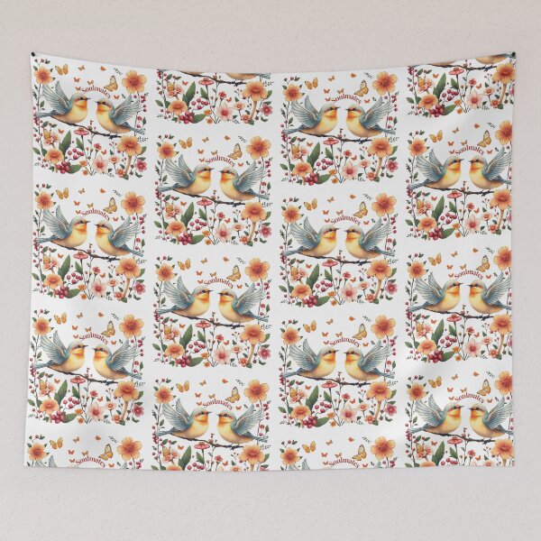 Item preview, Soulmates Birds and Flowers – Whimsical Nature Art designed and sold by GehanPrints.