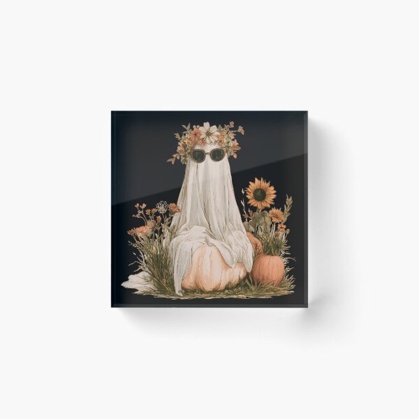 Item preview, Cozy Autumn Ghost with Pumpkins and Wildflowers designed and sold by KAM-KAM-STORE.