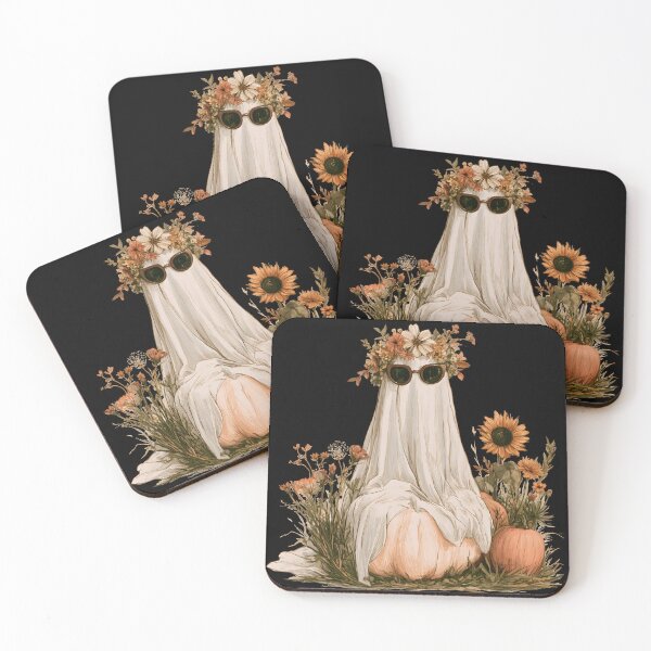 Item preview, Cozy Autumn Ghost with Pumpkins and Wildflowers designed and sold by KAM-KAM-STORE.