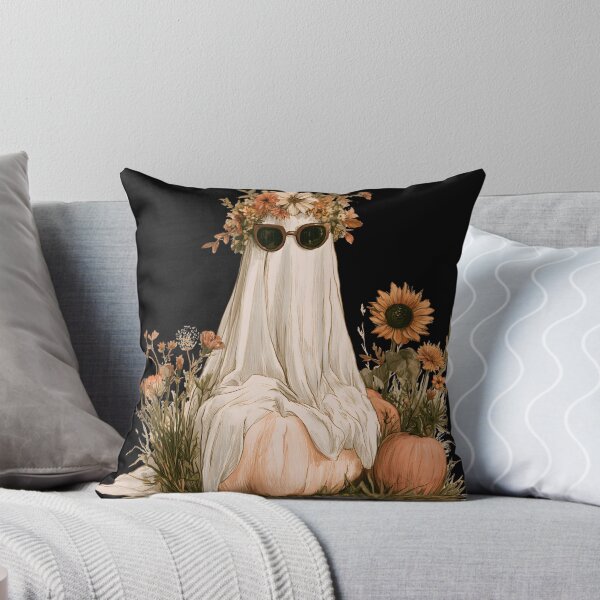 Item preview, Cozy Autumn Ghost with Pumpkins and Wildflowers designed and sold by KAM-KAM-STORE.