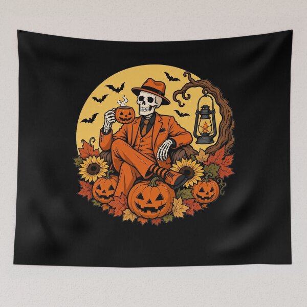 Item preview, Halloween Skeleton Pumpkin Harvest Spooky Autumn Fall designed and sold by clothesy7.