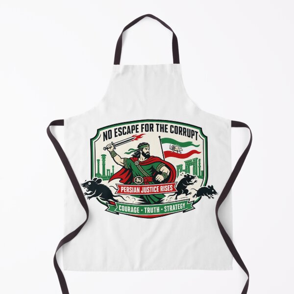 Item preview, No Escape for the Corrupt — Persian Justice Rises Retro Badge designed and sold by Art&Fun.