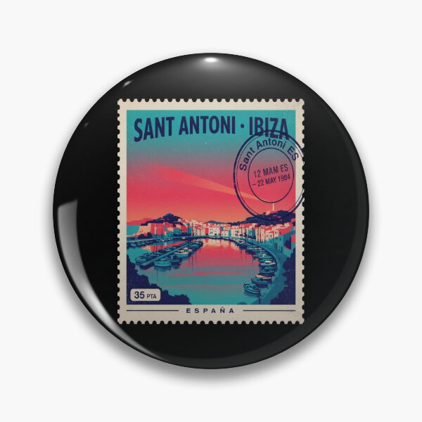 Item preview, Sant Antoni Ibiza Retro 1980s Sunset Bay Stamp Sticker designed and sold by stickercuffs.