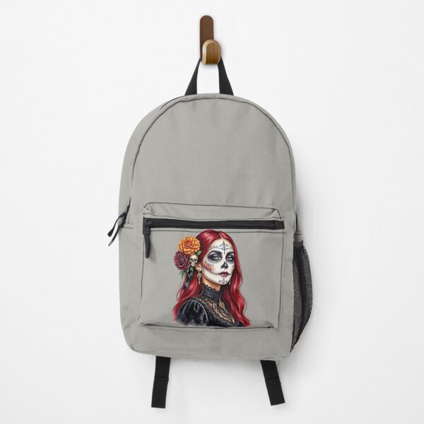 Item preview, Dia de los Muertos Sugar Skull Woman with Red Hair and Marigold Flowers designed and sold by SweetLilith.