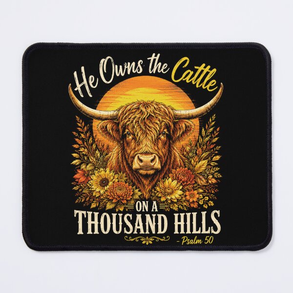 Item preview, Cattle Lover Texas Longhorn Sunflower Psalm 50 Faith Art designed and sold by ROUX-ART.