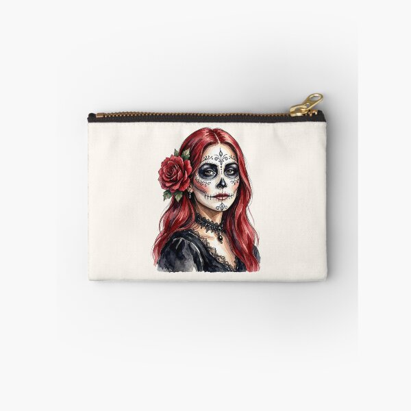 Item preview, Dia de los Muertos Sugar Skull Woman with Red Hair and Rose Flower designed and sold by SweetLilith.
