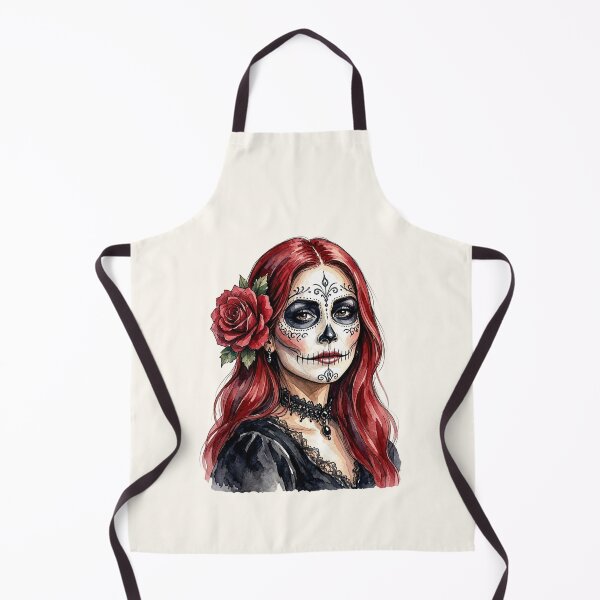 Item preview, Dia de los Muertos Sugar Skull Woman with Red Hair and Rose Flower designed and sold by SweetLilith.