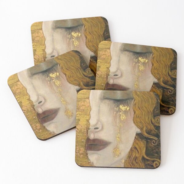 Item preview, Golden Tears Wall Art, Art Nouveau Portrait Print, Gold Face Decor, Elegant Bedroom Art designed and sold by RickE.