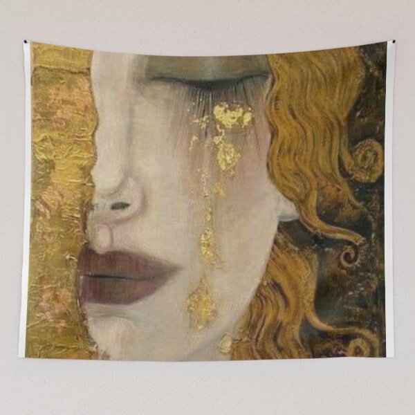 Item preview, Golden Tears Wall Art, Art Nouveau Portrait Print, Gold Face Decor, Elegant Bedroom Art designed and sold by RickE.