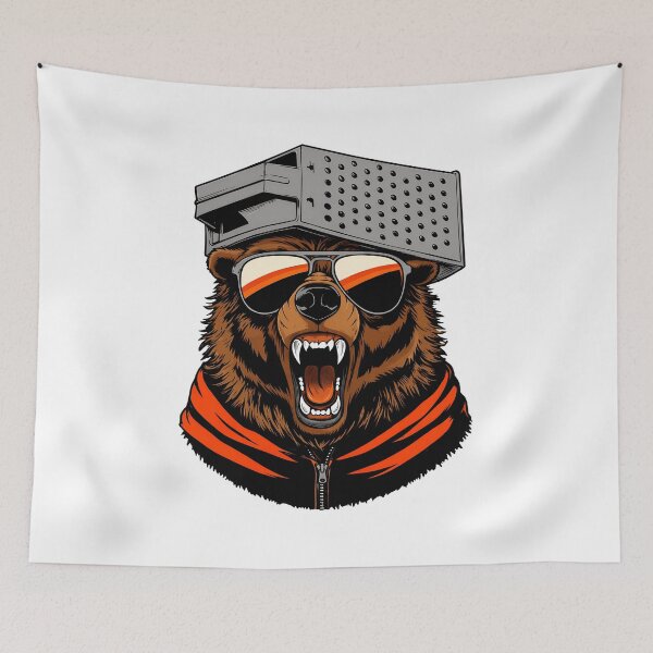 Item preview, Fierce Bear Gamer Cyberpunk Style Illustration designed and sold by JuliaGall25934.