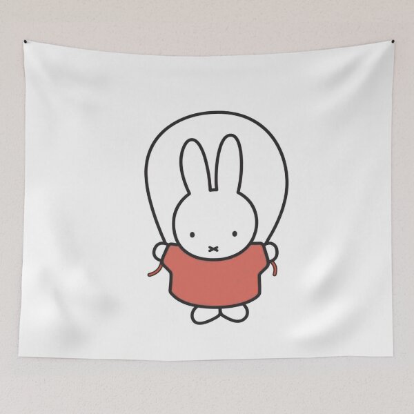 Item preview, Cute Bunny Jump Roping Illustration in red - Miffy Inspired designed and sold by Cozy Moss Studio.
