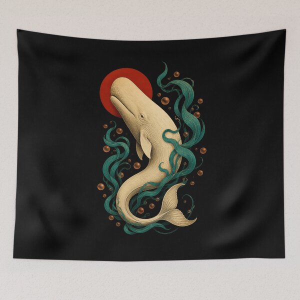 Item preview, Moby Dick: White Whale in Teal Sea Ribbons designed and sold by Fenay Designs.