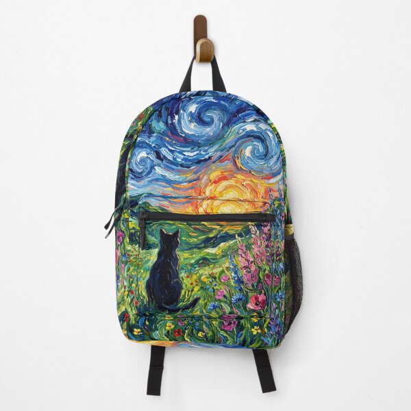 Item preview, Black Cat Starry Night Meadow Art designed and sold by glenhiggins.