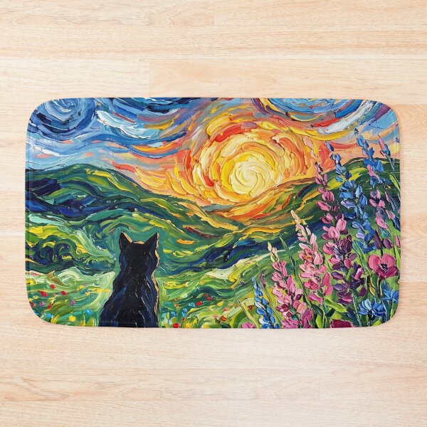 Item preview, Black Cat Starry Night Meadow Art designed and sold by glenhiggins.