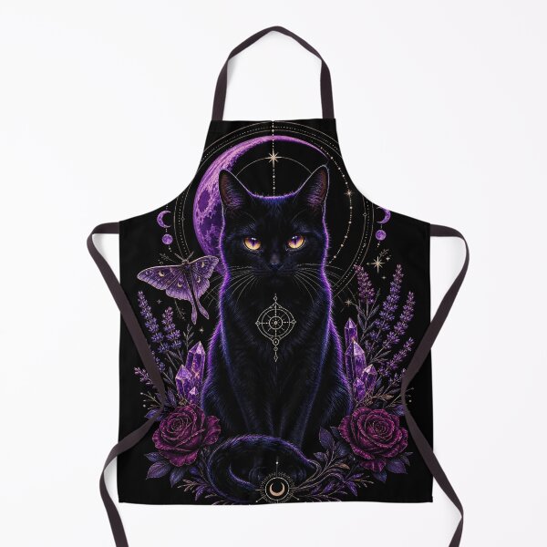 Item preview, Mystical Black Cat with Purple Moon, Crystals & Lavender – Occult Gothic Witchy Art designed and sold by ThothObscurusShop.