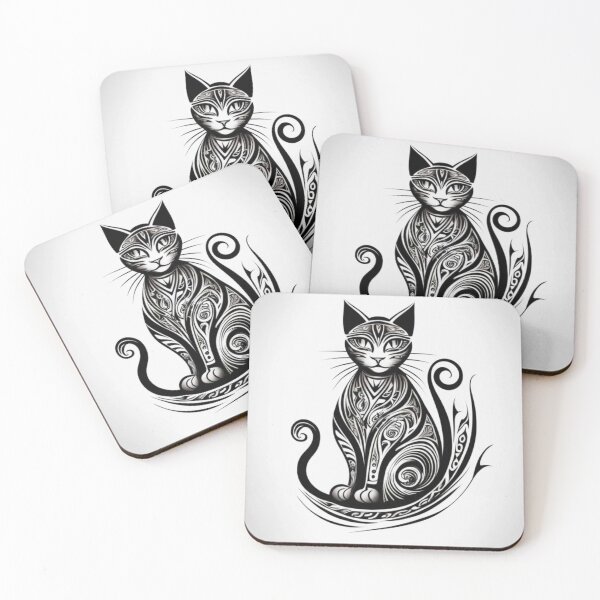 Item preview, Ornamental Cat Tribal Blackwork Tattoo Art designed and sold by EchoWave11.