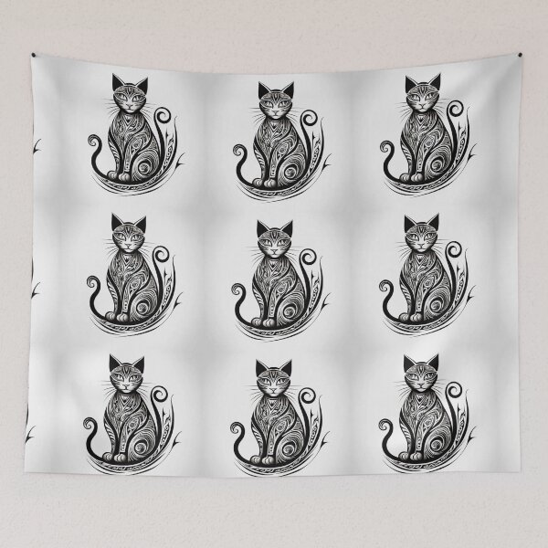 Item preview, Ornamental Cat Tribal Blackwork Tattoo Art designed and sold by EchoWave11.