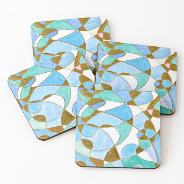 Item preview, Blue Green and Gold Abstract Geometric Watercolour designed and sold by ArithraStudio.