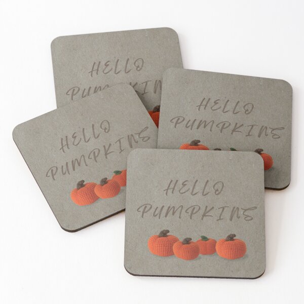 Item preview, Hello Pumpkins Cute Crocheted Orange Pumpkins on Kraft Paper designed and sold by OlhaTironArt.