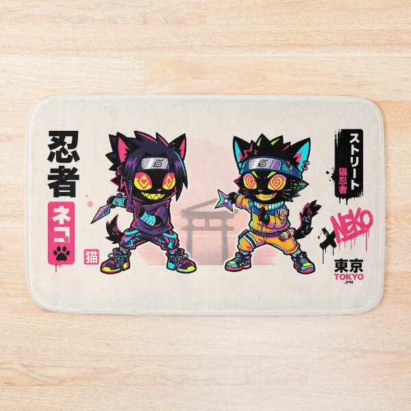 Item preview, Neon Cyberpunk Black Shinobi Cats: Glitch Ninja Duo designed and sold by CuteKats.