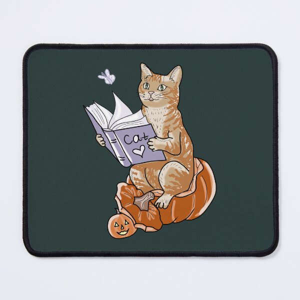 Item preview, Whimsical Cat Halloween Pumpkin Illustration Reading Book designed and sold by LeshanArt.