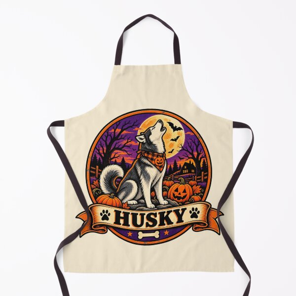 Item preview, Husky Halloween Shirt – Retro Moonlit Pumpkin Patch Dog Badge Design designed and sold by Globalcitytees.