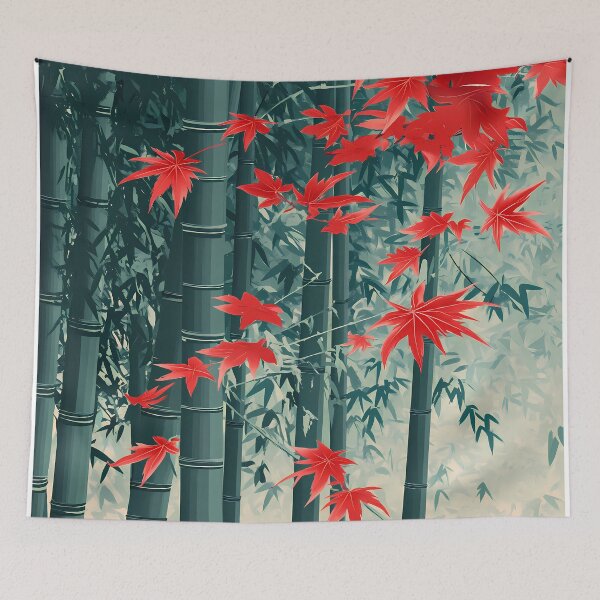 Item preview, Japanese Bamboo Forest Red Maple Leaves designed and sold by Structure-Blue.