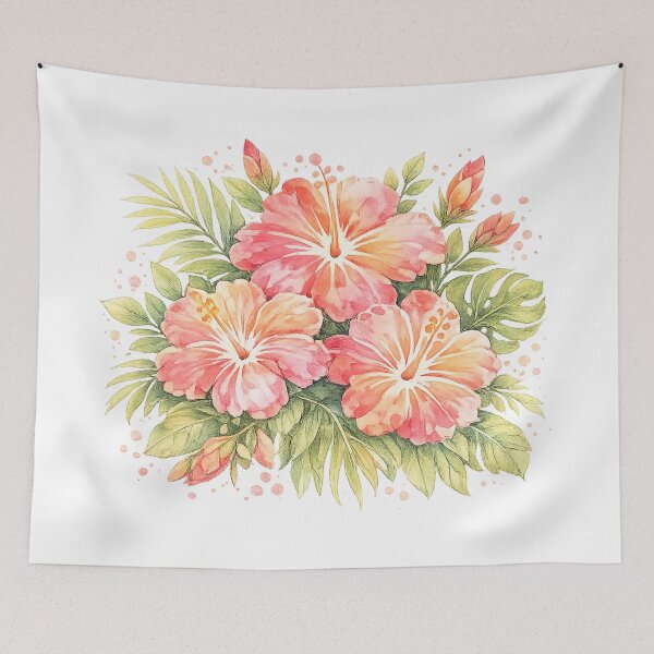 Artikelvorschau, Tropischer Hibiskusstrauß in Aquarell | Tropische Blumenkunst in Aquarell | Botanische Blumenillustration entworfen und verkauft von IamNolmo.