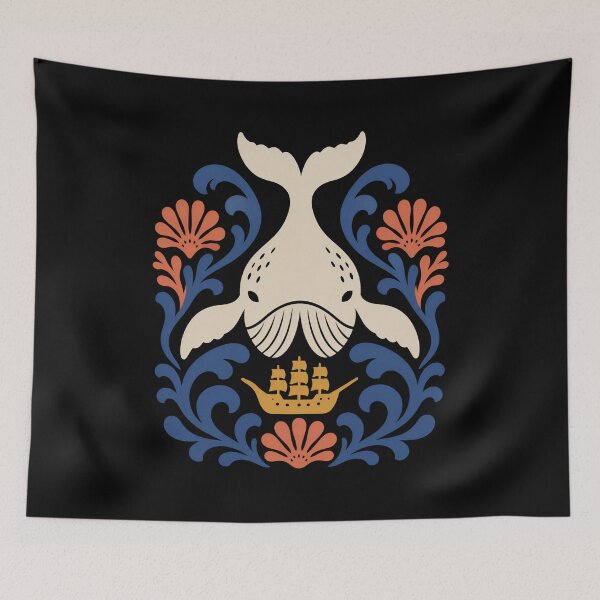 Item preview, White Whale and Golden Ship Floral Folk Art designed and sold by Fenay Designs.