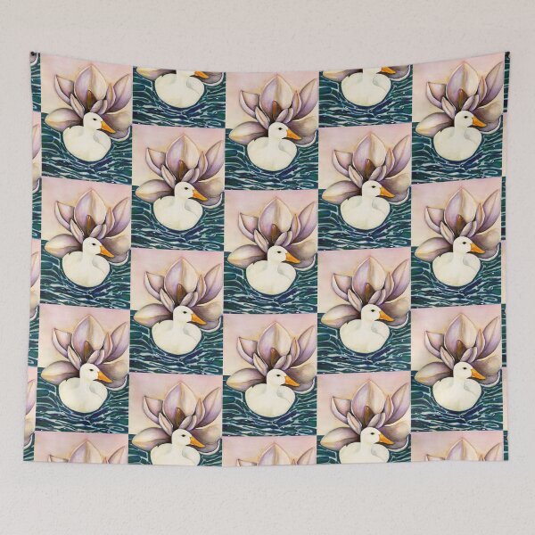 Item preview, White Duck and Lotus Pond Watercolour designed and sold by ArithraStudio.