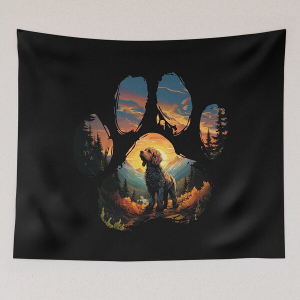 Item preview, Funny Goldendoodle Paw Synthwave Mountain Tree Mom Dad Kids designed and sold by rafaeltto.