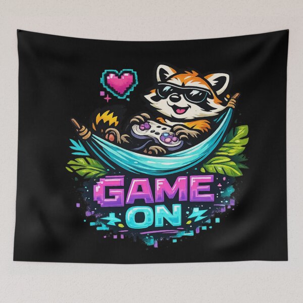 Item preview, Game On Raccoon – Gamer Vibes T-Shirt Design designed and sold by ArtisticHeart21.