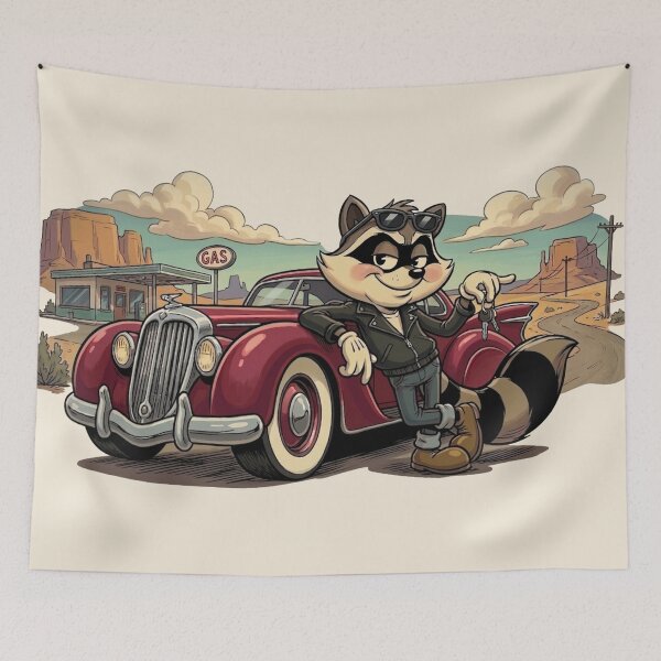 Item preview, Rascal Rocco Rebel Raccoon – Desert Drive Mayhem designed and sold by MischiefFoundry.