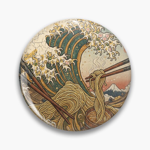 Item preview, Japanese Great Wave Off Kanagawa over a bowl of ramen noodles designed and sold by Rhu Creations.