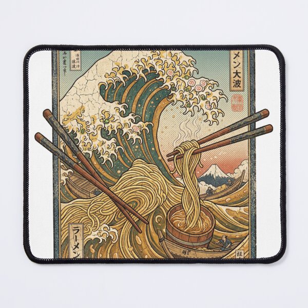 Item preview, Japanese Great Wave Off Kanagawa over a bowl of ramen noodles designed and sold by Rhu Creations.