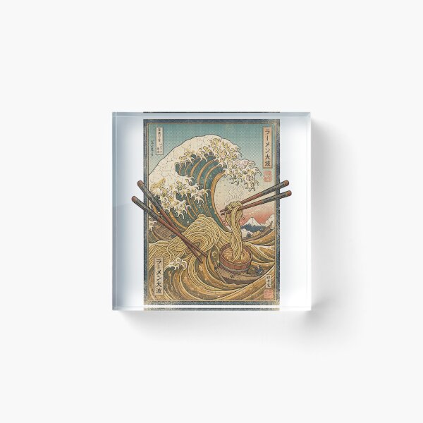 Item preview, Japanese Great Wave Off Kanagawa over a bowl of ramen noodles designed and sold by Rhu Creations.