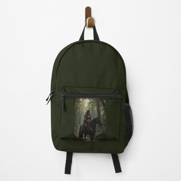 Item preview, Epic Fantasy Amazon Warrior on Horseback in a Dark Forest designed and sold by Vaelia.