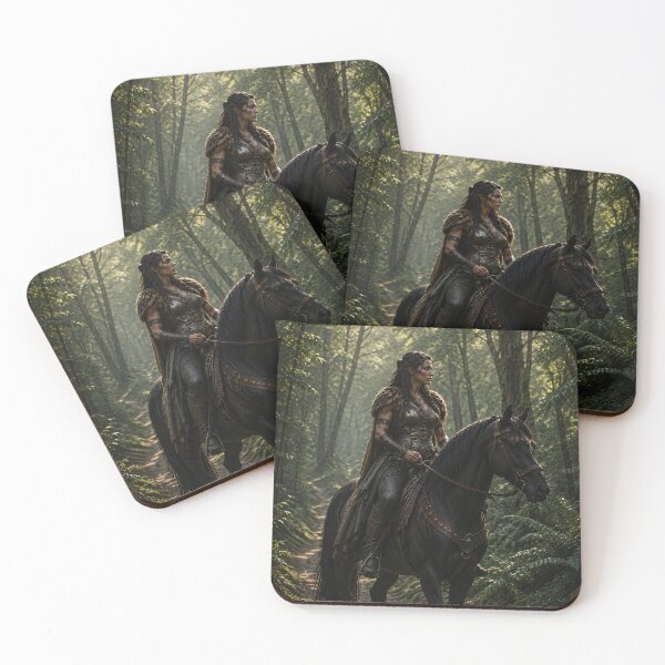 Item preview, Epic Fantasy Amazon Warrior on Horseback in a Dark Forest designed and sold by Vaelia.