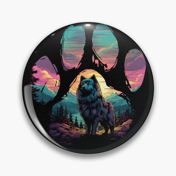 Item preview, Funny Keeshond Paw Synthwave Mountain Tree Mom Dad Kids designed and sold by rafaeltto.