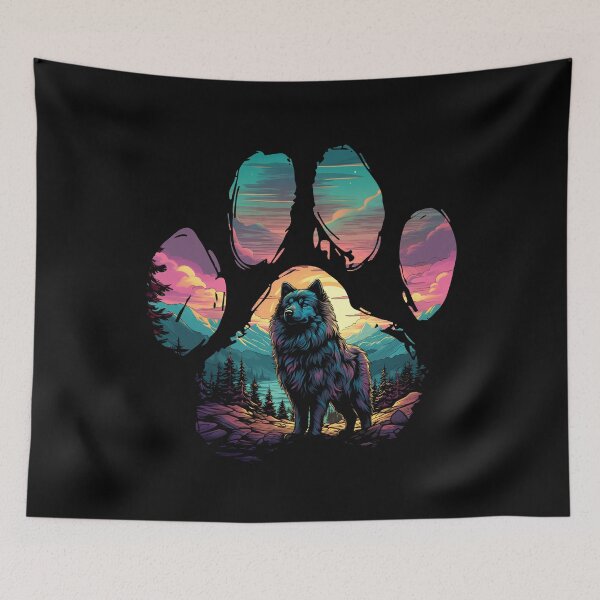 Item preview, Funny Keeshond Paw Synthwave Mountain Tree Mom Dad Kids designed and sold by rafaeltto.