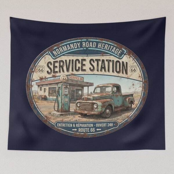 Item preview, Vintage Route 66 Service Station Sign designed and sold by Normandy Road Heritage™ - Vintage Garage Art.
