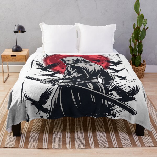 Item preview, Dark Samurai Warrior with Red Moon and Ravens – Japanese Warrior Streetwear designed and sold by StickerNestYou.
