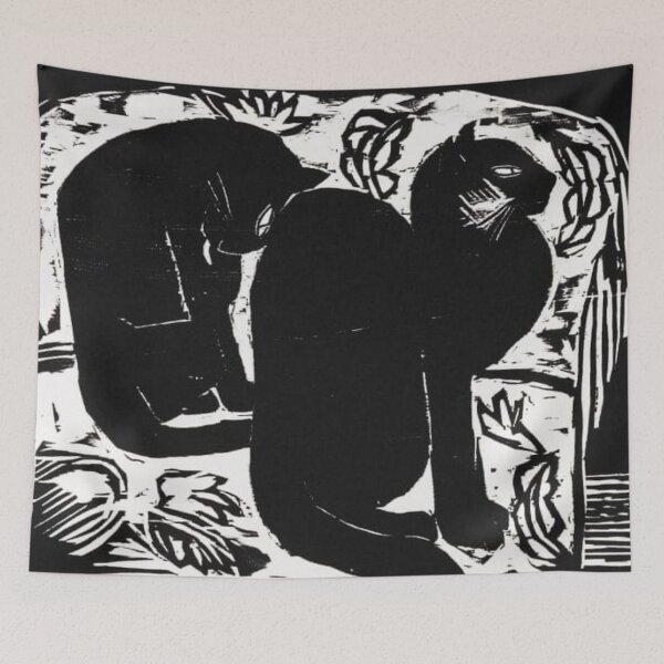 Item preview, Black Cat Wall Art, Vintage Cat Print, Modernist Animal Decor for Cat Lovers designed and sold by RickE.