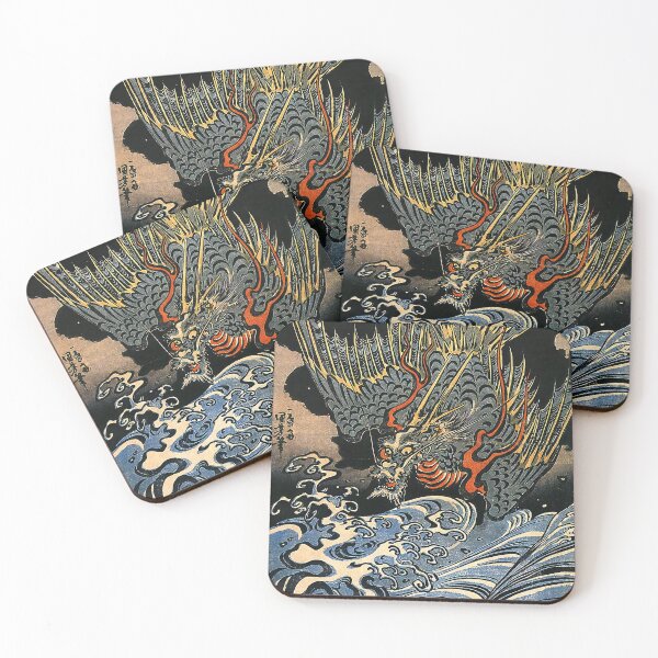 Item preview, Japanese Dragon Ukiyo-e Art - Kuniyoshi Flying Dragon & Waves designed and sold by WaArtJP.