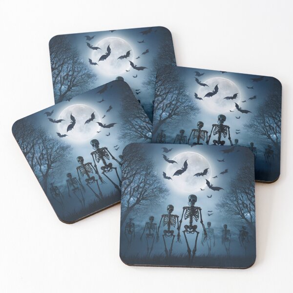 Item preview, Halloween concept with skeletons and bats under a full moon designed and sold by Photopat.