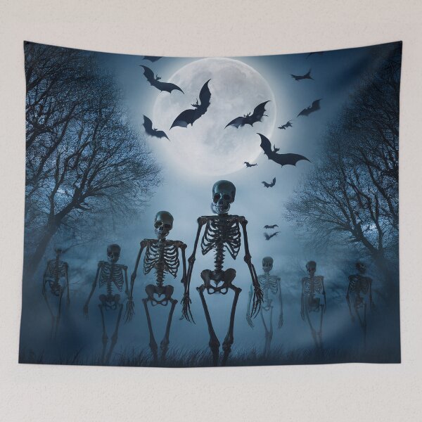 Item preview, Halloween concept with skeletons and bats under a full moon designed and sold by Photopat.