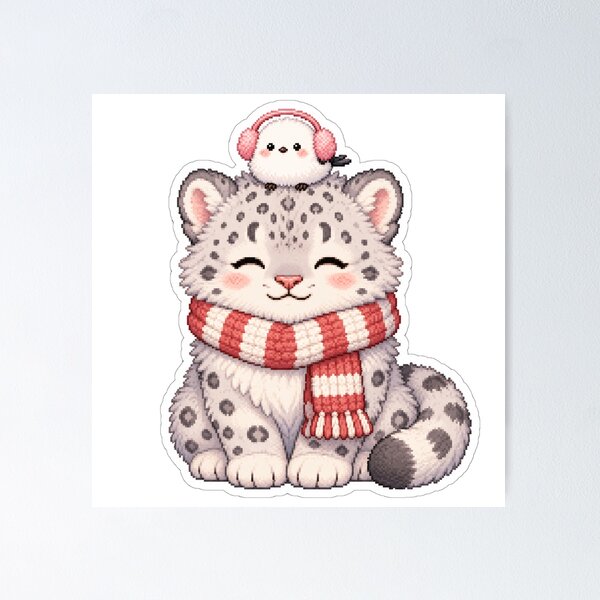 Item preview, Cozy Snow Leopard with Scarf and Shima Enaga designed and sold by CozyPixel-J.
